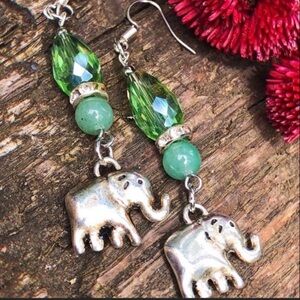 Prosperity Prosperity Elephant Green Aventurine Crystal Earrings